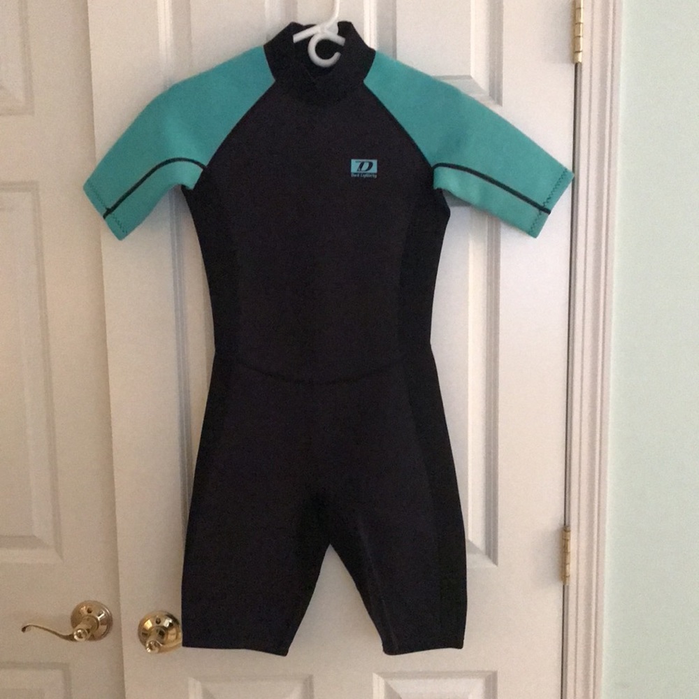 Women's Black and Teal Shorty Wetsuit